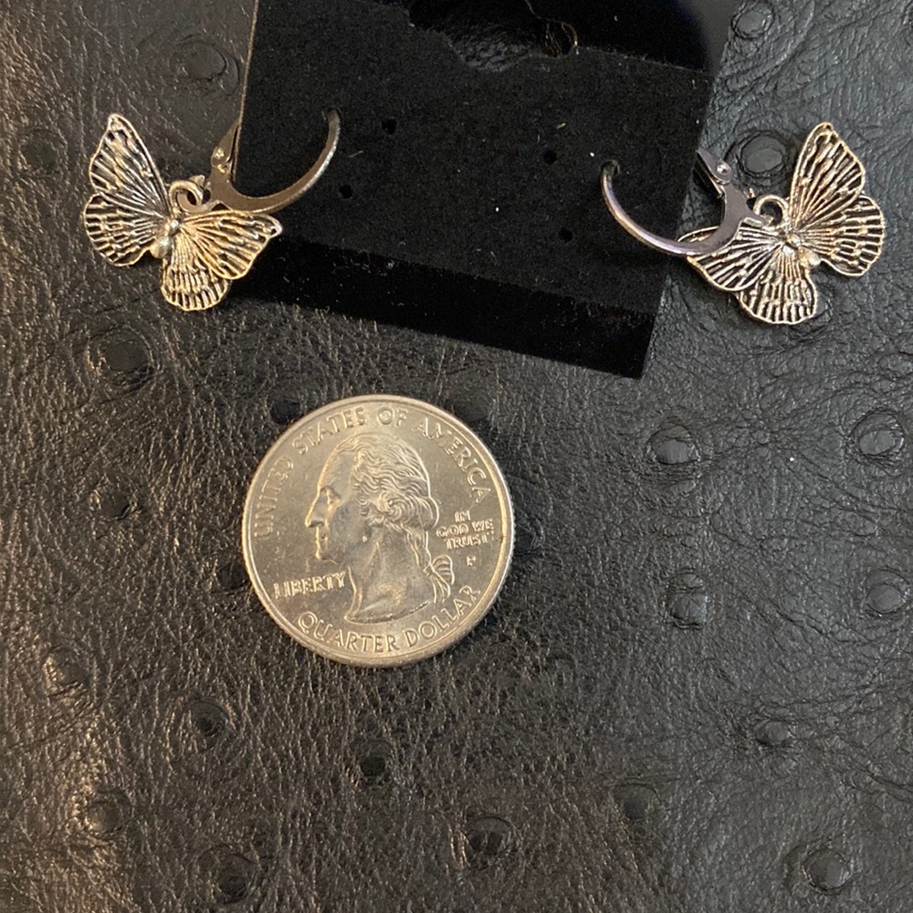 SILVER DANGLING BUTTERFLY HOOPS SMALL